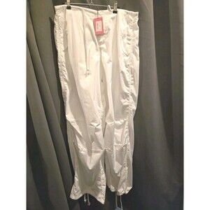 White Baggy Cargo Pants By Edikted, Wide Leg Draw String, M/L, NWT
